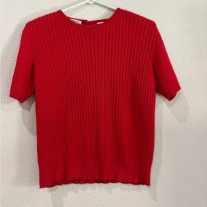Red Ribbed Short Sleeve Top
